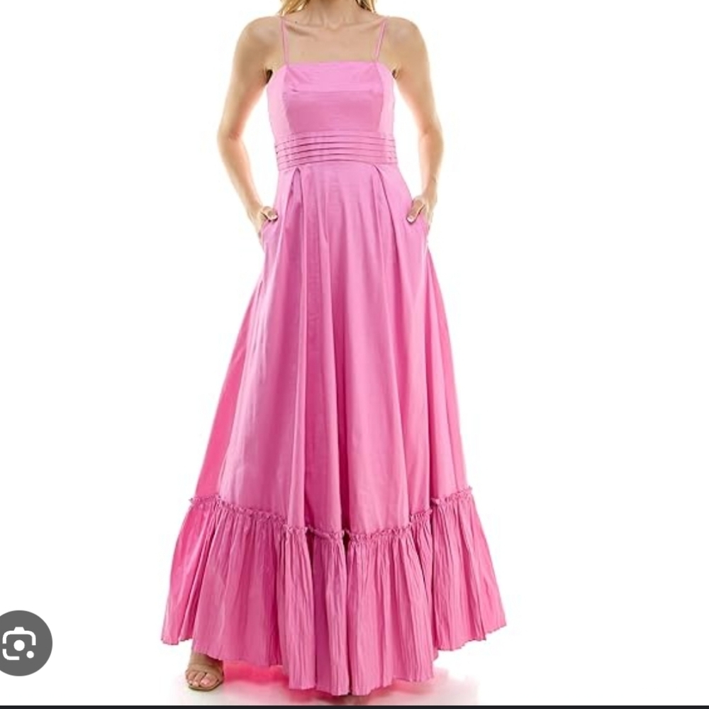 Taylor Women's Spaghetti Strap Square Neckline Tafetta Pleated Hem Maxi Dress 10